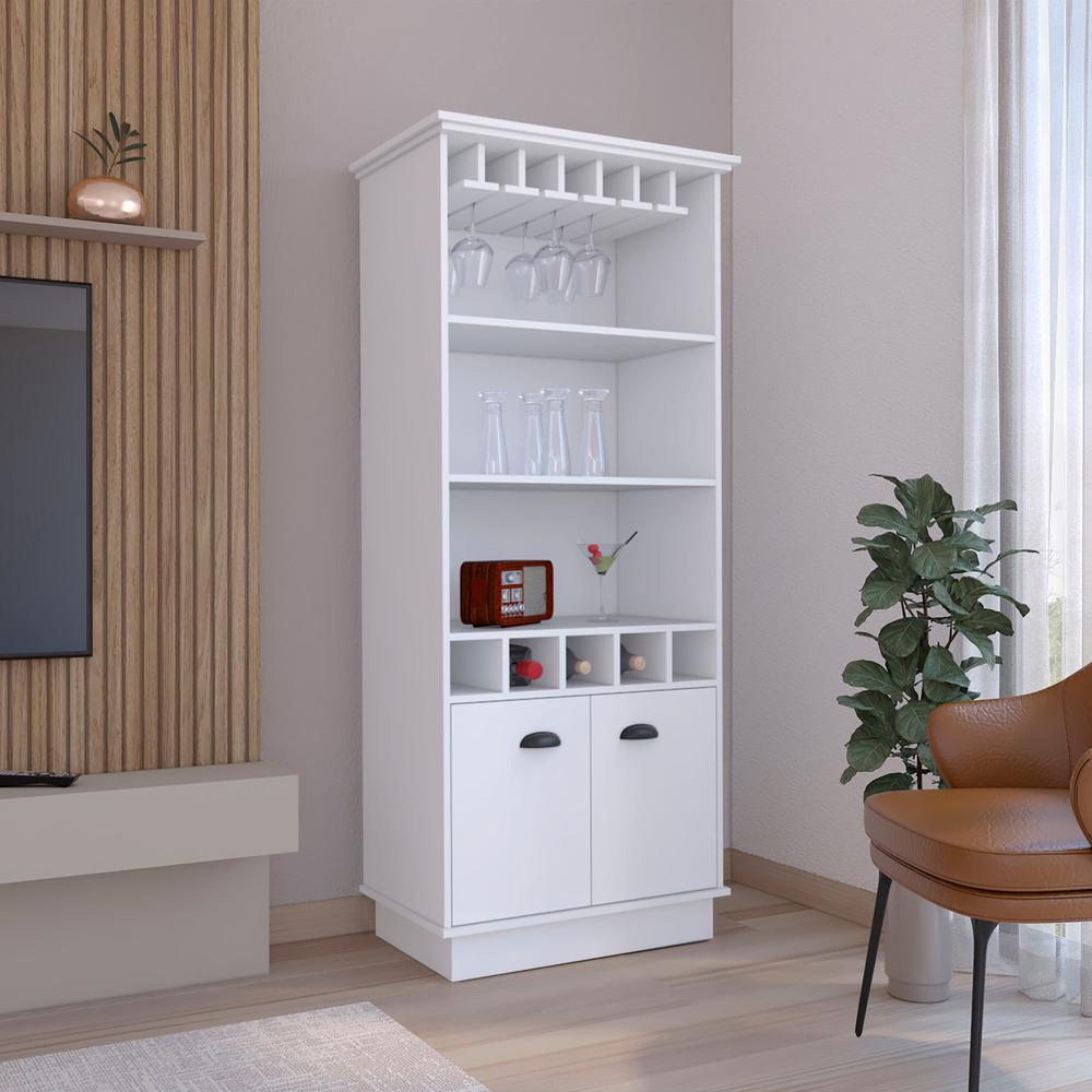 Bar Cabinet with Wine Rack, three Open Storage Shelves and One Cabinet,White. Picture 6