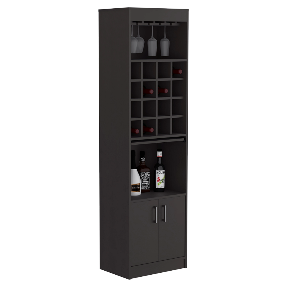 Depot E-Shop Athens Kava Bar Cabinet, 16 Built-in Wine Rack, Two Door Cabinet, Two Shelves, Black. Picture 4