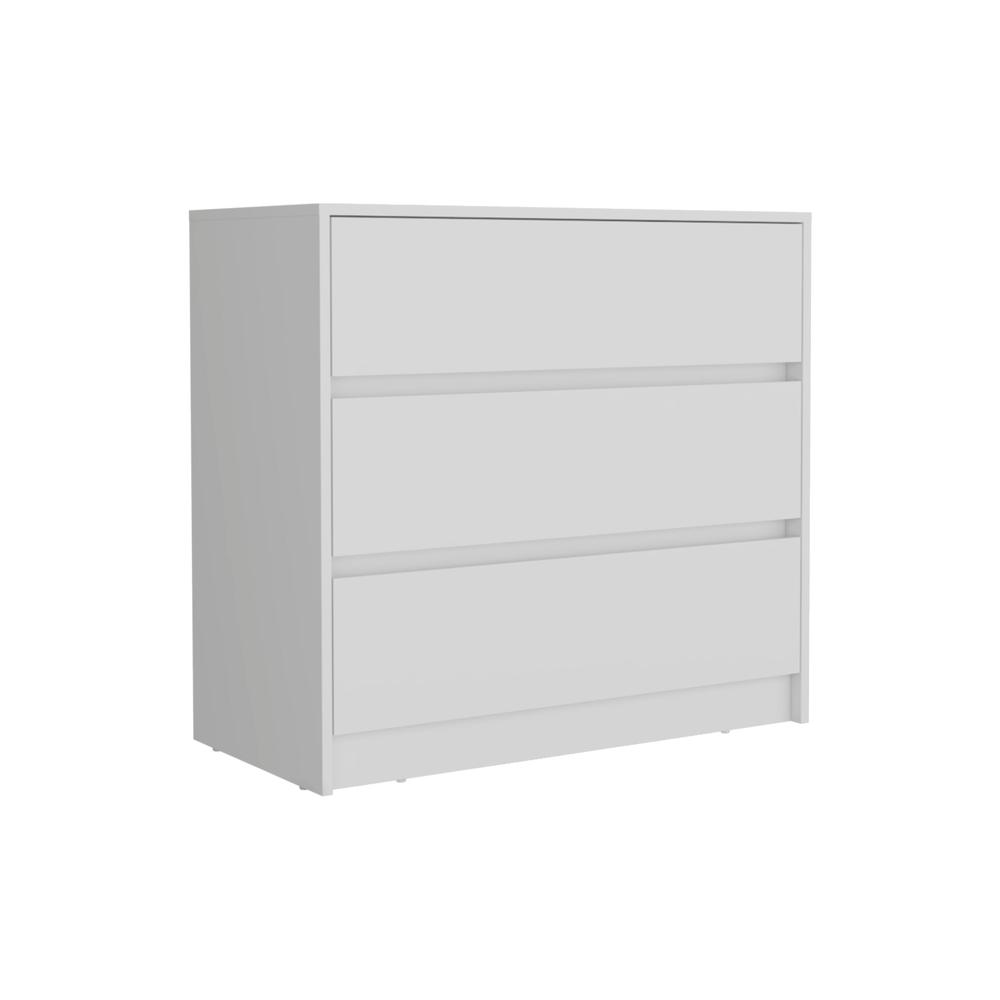 DEPOT E-SHOP Palmer 3 Drawers Dresser, Chest of Drawers, White. Picture 1