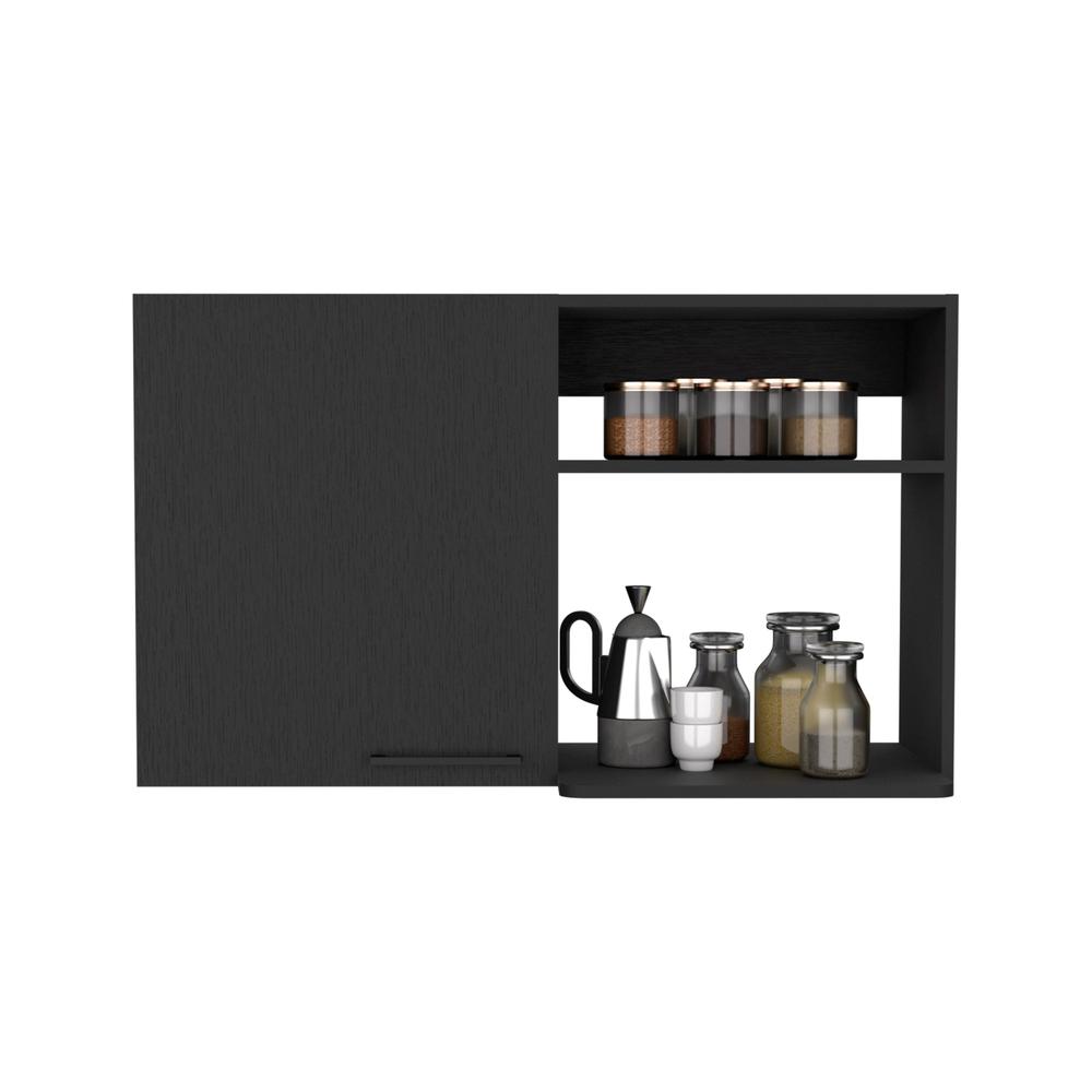 DEPOT E-SHOP Salento 2 Stackable Wall-Mounted Storage Cabinet with 2 Side Shelf, Black. Picture 2