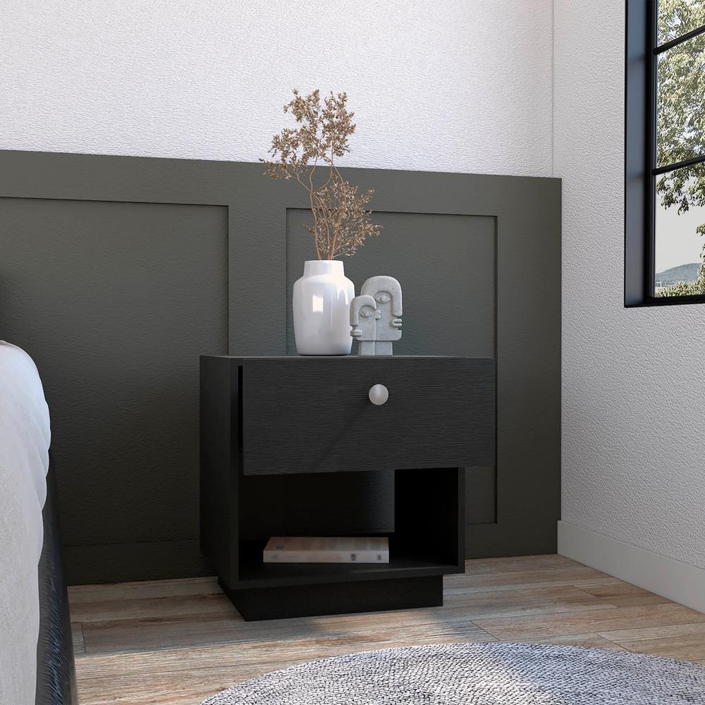 DEPOT E-SHOP Macon Single Drawer Nightstand with Open Storage Shelf, Black. Picture 5