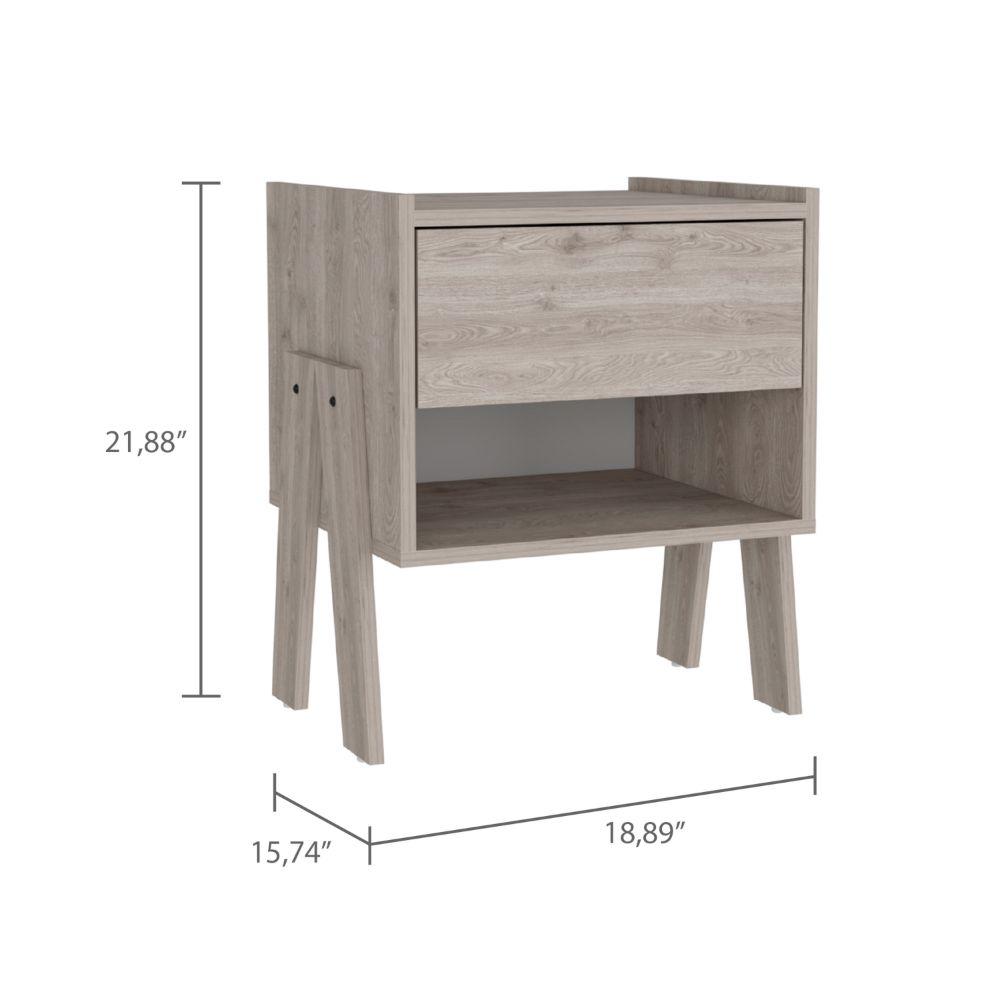 DEPOT E-SHOP Echo Nightstand, One Open Shelf, One Drawer, Countertop, Four Legs -Light Grey, For Bedroom. Picture 4
