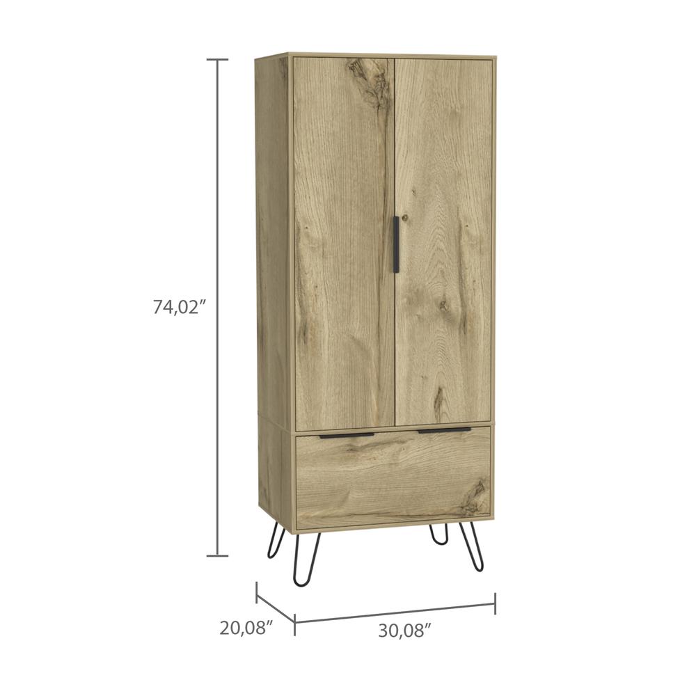 DEPOT E-SHOP Jane Closet-One Drawer, Two Door Cabinet, Four Steel Legs-Light Oak, For Bedroom. Picture 2