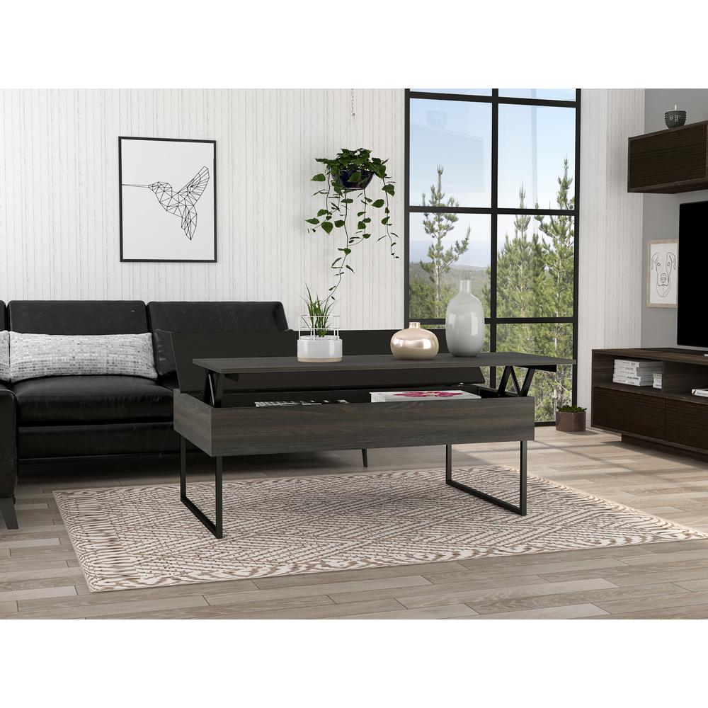 DEPOT E-SHOP Osaka Lift Top Coffee Table, Two Legs, Two Flexible Shelves, Countertop, Espresso/Black, For Living Room. Picture 5