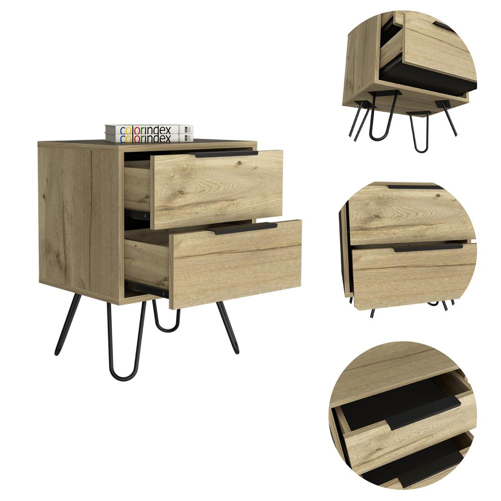DEPOT E-SHOP Kentia Night Stand- Four Legs, Two Drawers-Light Oak, For Bedroom. Picture 3
