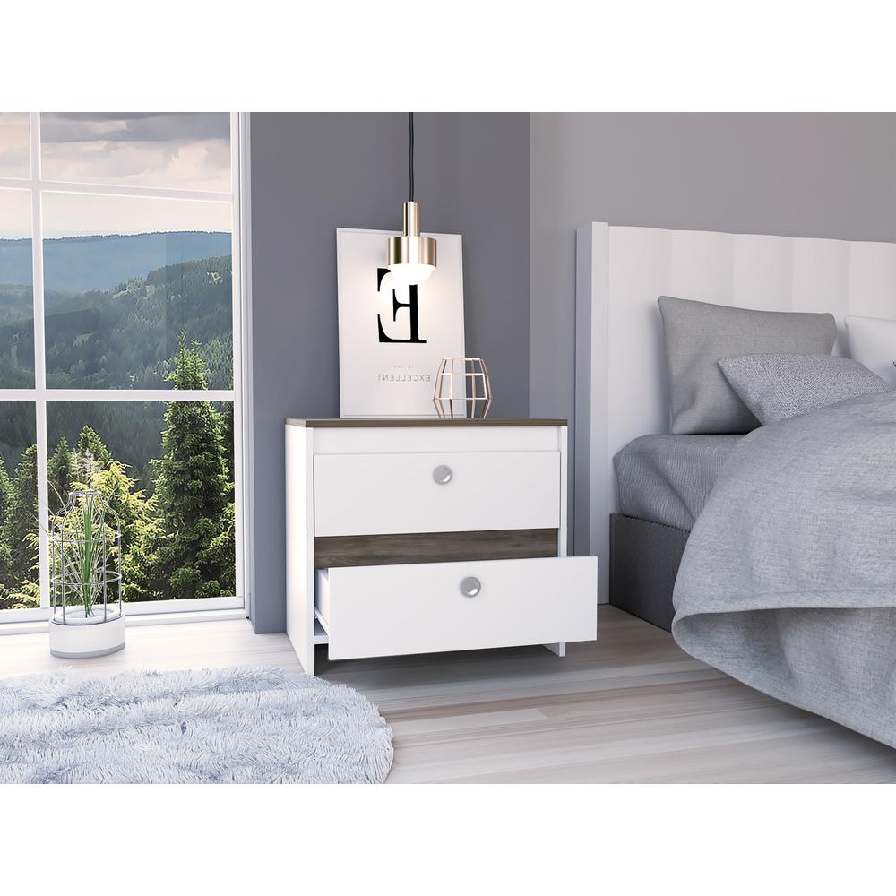 DEPOT E-SHOP Mercury Night Stand-Two Drawers-White/Dark Brown, For Bedroom. Picture 5
