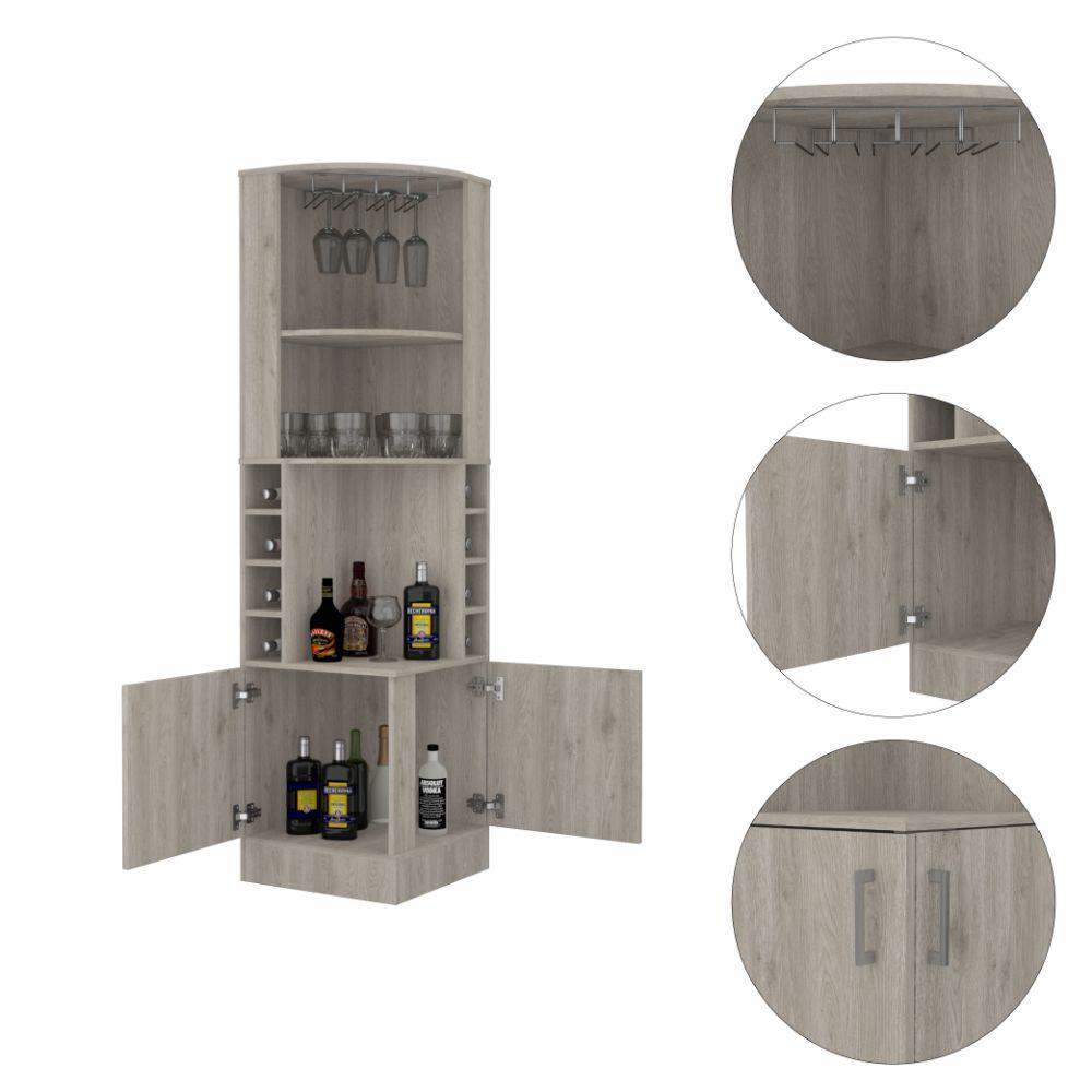 DEPOT E-SHOP Egina Corner Bar Cabinet, Cup Rack, Two External Shelves - Light Grey, For Office. Picture 3