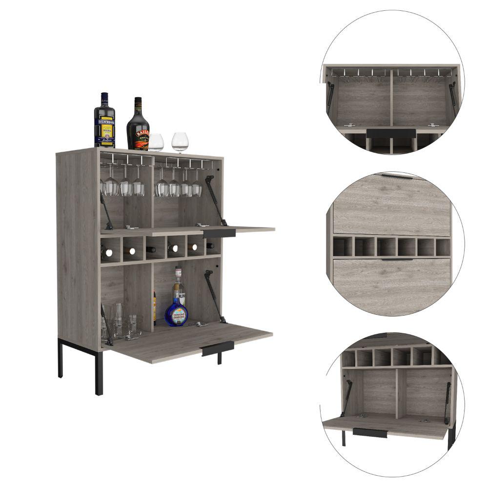 DEPOT E-SHOP Staten Bar Cabinet, Six Wine Cubbies, Two-Door Flexible Cabinets, Countertop, Four Legs-Light Grey, For Living Room. Picture 3