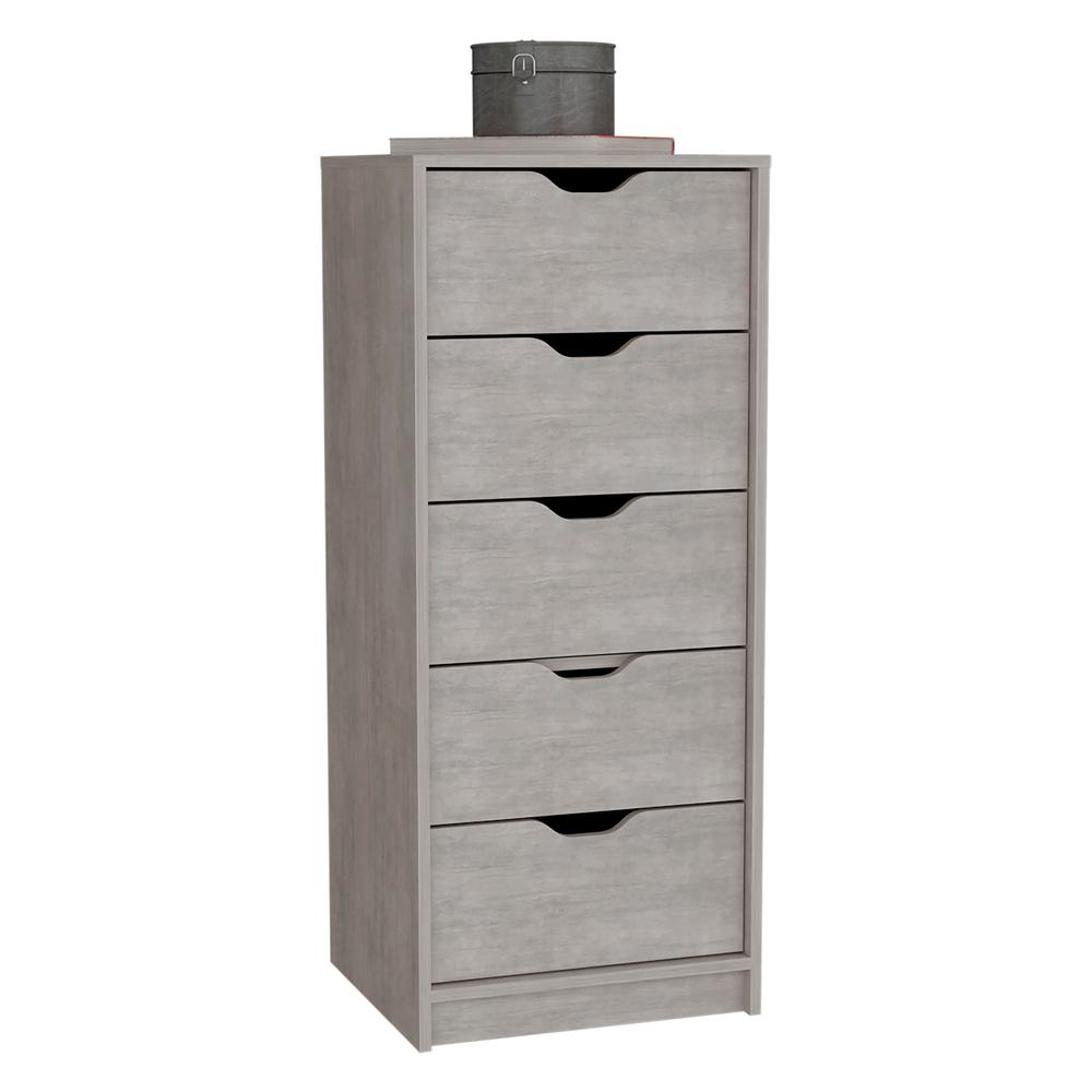 5 Drawers Narrow Dresser, Slim Storage Chest of Drawers, Concrete Gray -Bedroom. Picture 3