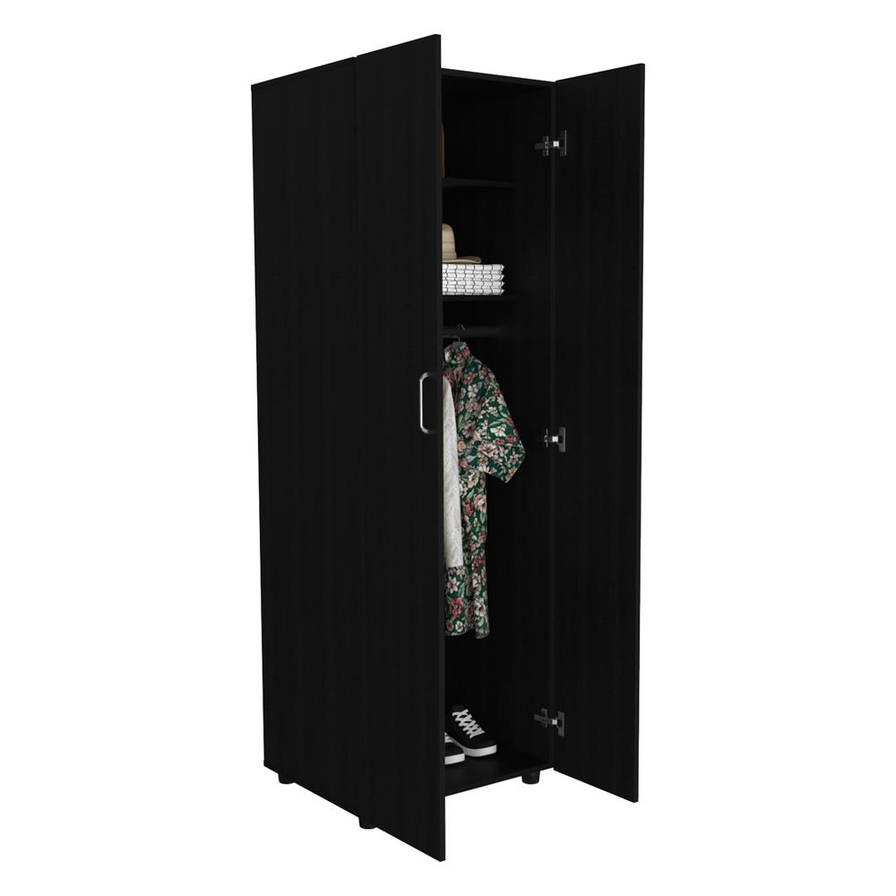 DEPOT E-SHOP London Armoire, Two Internal Shelves, Rod, Two-Door Armoire-Black, For Bedroom. Picture 5
