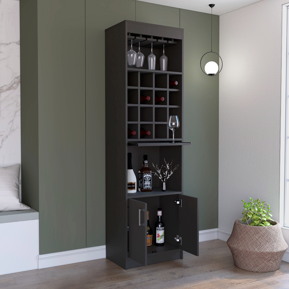 Depot E-Shop Athens Kava Bar Cabinet, 16 Built-in Wine Rack, Two Door Cabinet, Two Shelves, Black. Picture 5