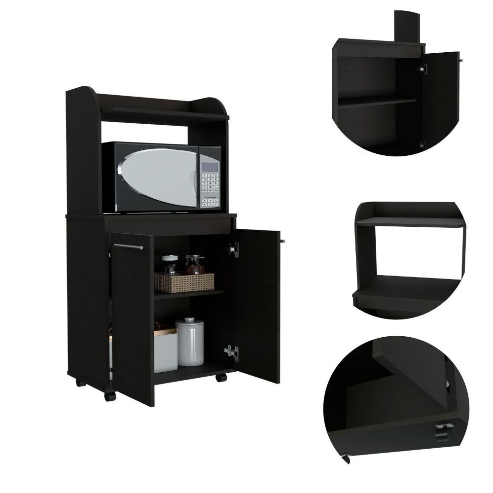 DEPOT E-SHOP Lucca Kitchen Cart, Countertop, Two-Door Cabinet, One Open Shelf, Two Internal Shelves-Black, For Kitchen. Picture 3