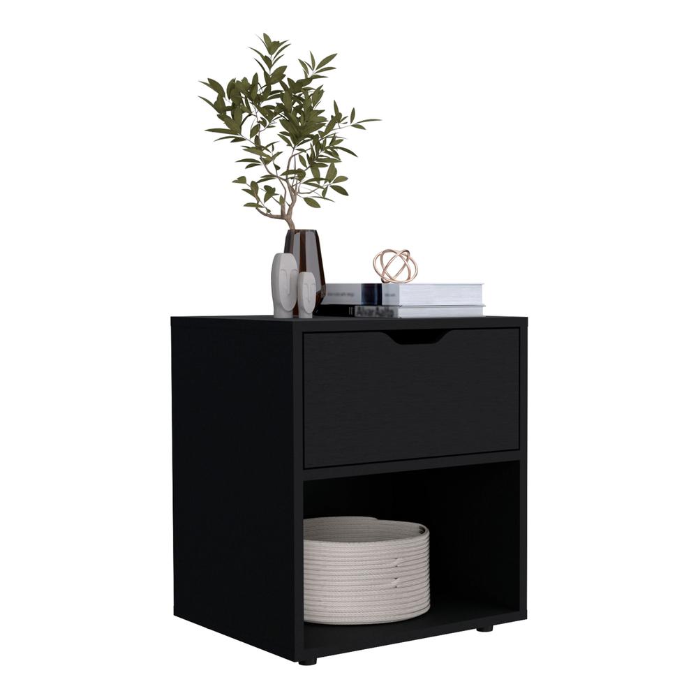 Adak 19.7" High Nightstand End Table with Open Shelf,Black. Picture 4