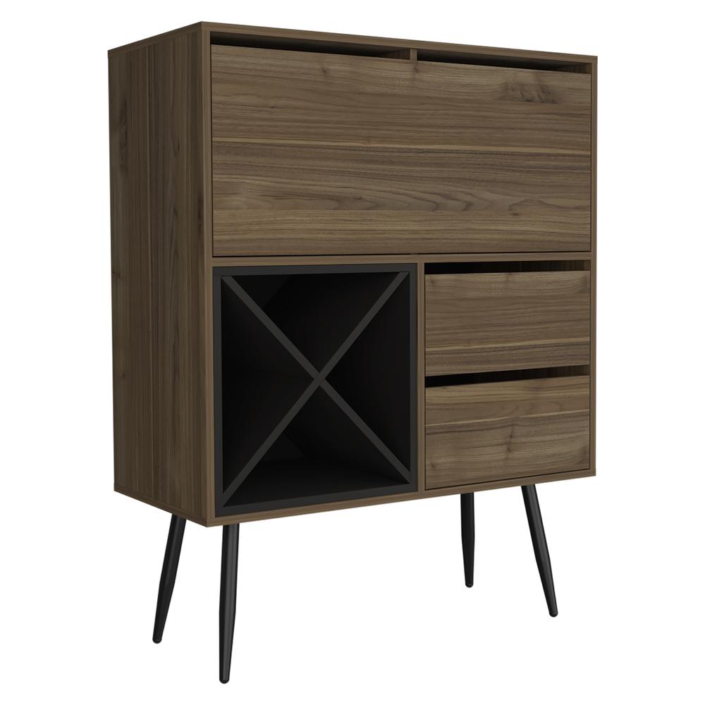 DEPOT E-SHOP Thistle Bar-Two Drawers, Four Double Racks, One Cabinet-Mahogany/Black, For Living Room. Picture 2