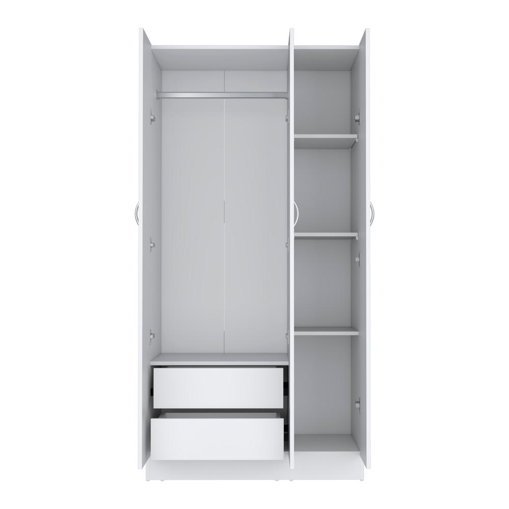 Westbury Wardrobe Armoire with 3-Doors and 2-Inner Drawers, White. Picture 2