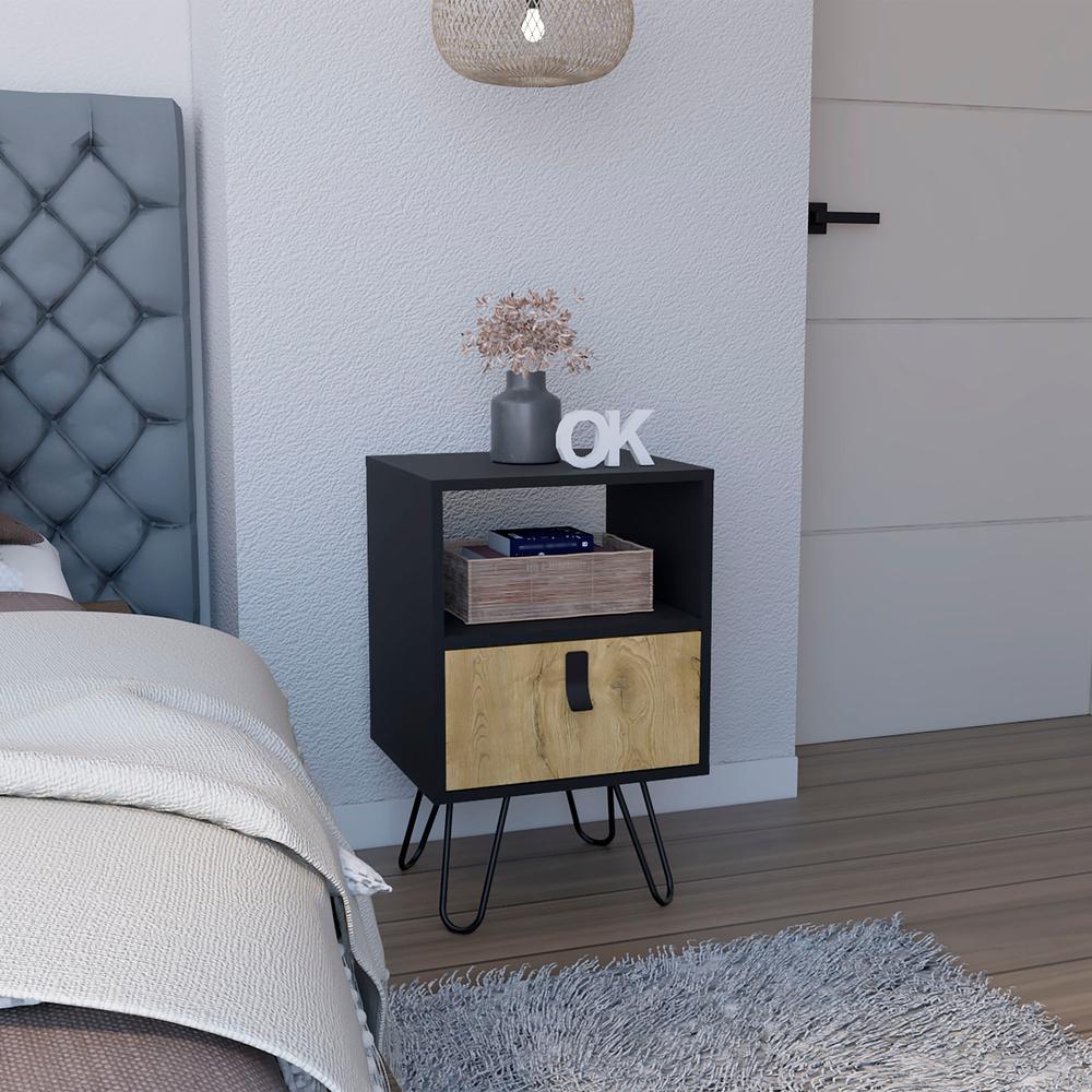 Toka Nightstand, Sleek Design with Hairpin Legs and Drawer. Picture 5