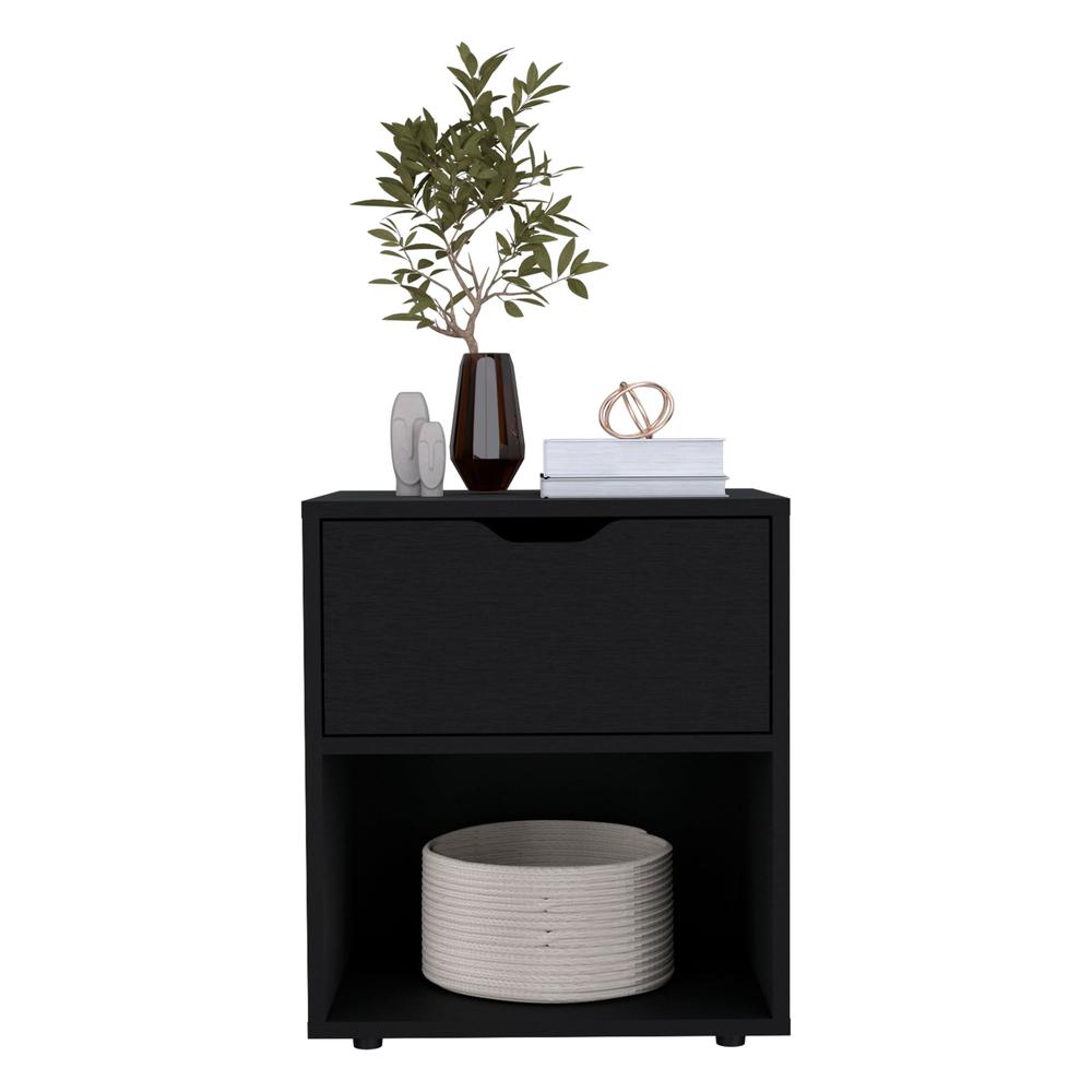 Adak 19.7" High Nightstand End Table with Open Shelf,Black. Picture 3