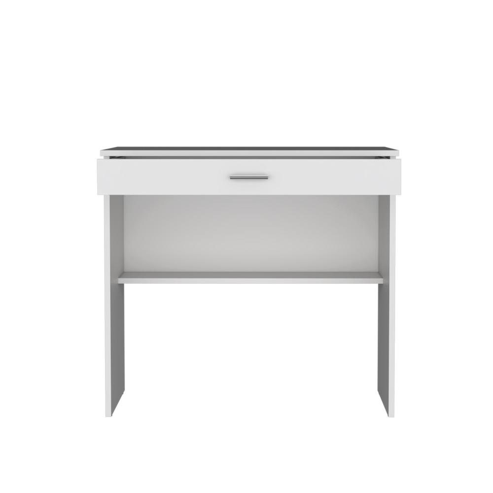 Montana Storage Desk, Spacious Stylish with Drawer and Shelf, White -Office. Picture 2