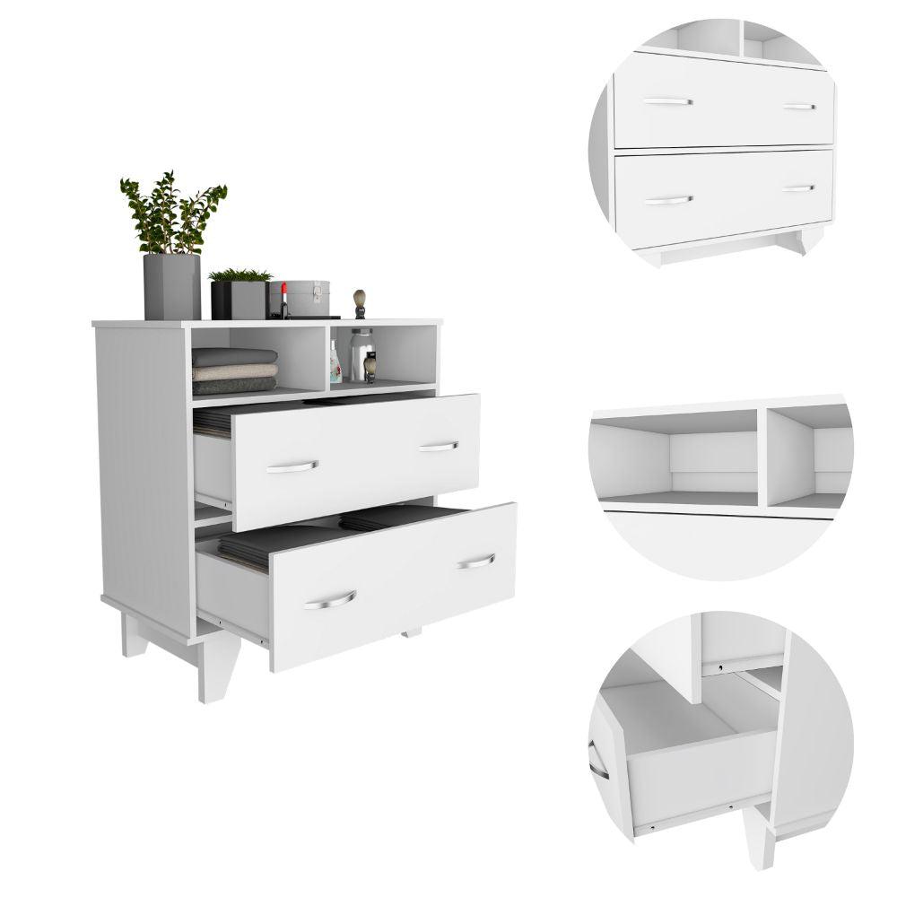 DEPOT E-SHOP Stamford Two Drawer Dresser, Four Legs, Two Open Shelves, Countertop-White, For Living Room. Picture 3