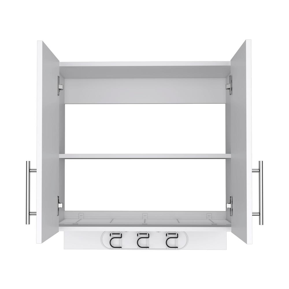 DEPOT E-SHOP Albany Cabinet Wall Mounted with Broom Hangers and Metal Handles, White. Picture 3