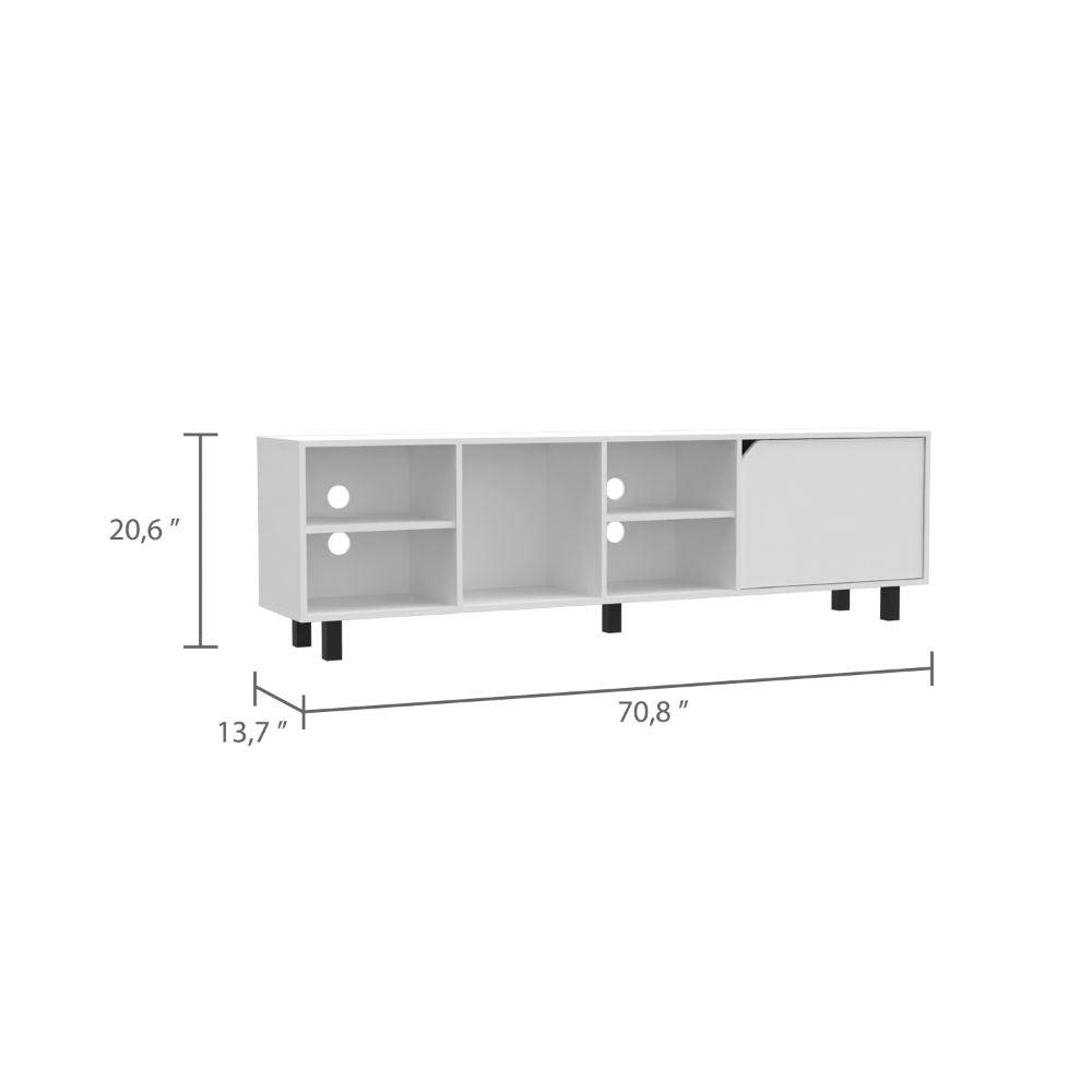 DEPOT E-SHOP Conquest Tv Stand, Back Holes, Four Open Shelves, Five Legs- White, For Living Room. Picture 4