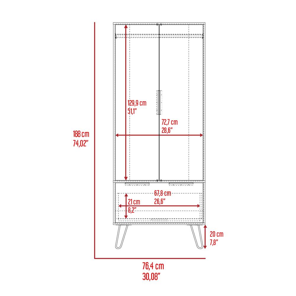 DEPOT E-SHOP Jane Closet-One Drawer, Two Door Cabinet, Four Steel Legs-Light Oak, For Bedroom. Picture 4