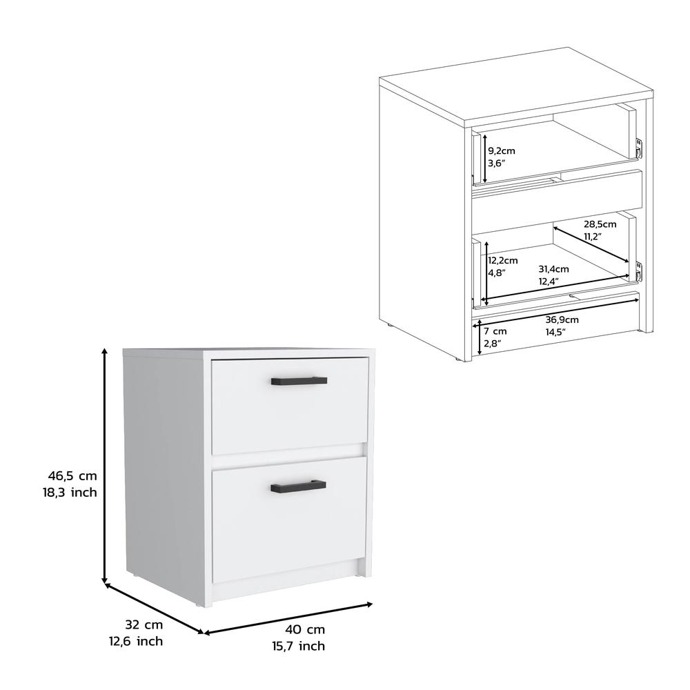 DEPOT E-SHOP Bethel 2 Drawers Nightstand with Handles, White. Picture 4