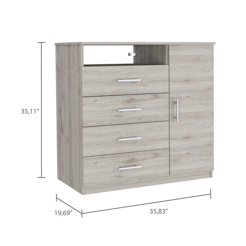 DEPOT E-SHOP Rioja 4 Drawer Dresser,Four Drawers, One Open Shelf, Countertop, One-Door Cabinet, Light Grey, For Bedropom. Picture 3