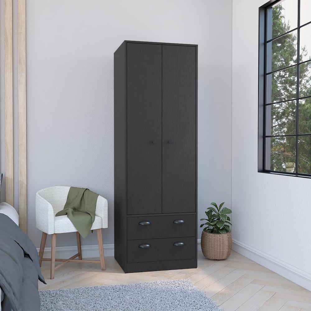 Bonaire Armoire with 2-Drawers and 2-Doors, Black. Picture 4