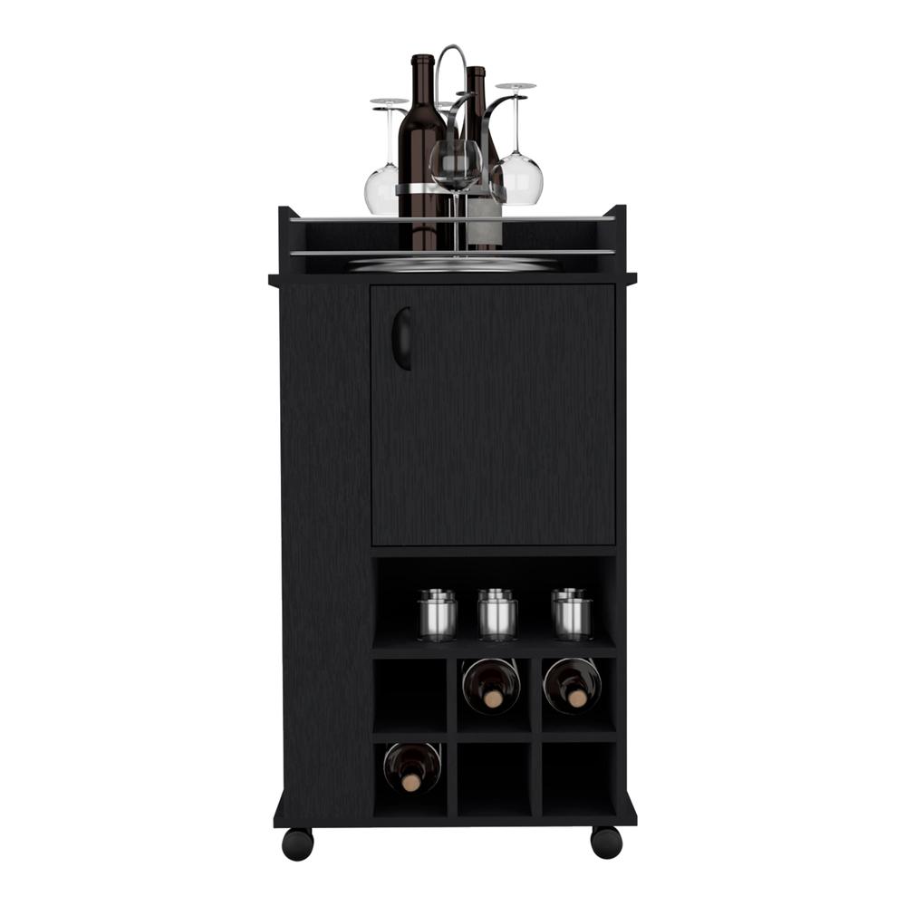 Fraser Bar Cart with 6 Built-in Wine Rack and Casters, Black. Picture 2