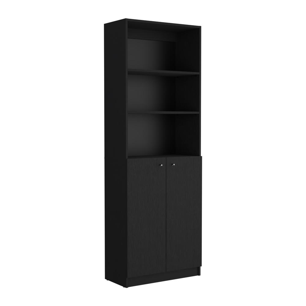 Vinton 2-Door Bookcase with Upper Shelves, Black. Picture 1