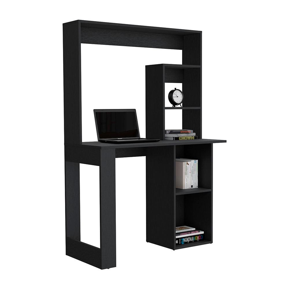 Ethel Writing Computer Desk with Storage Shelves and Hutch, Black. Picture 4