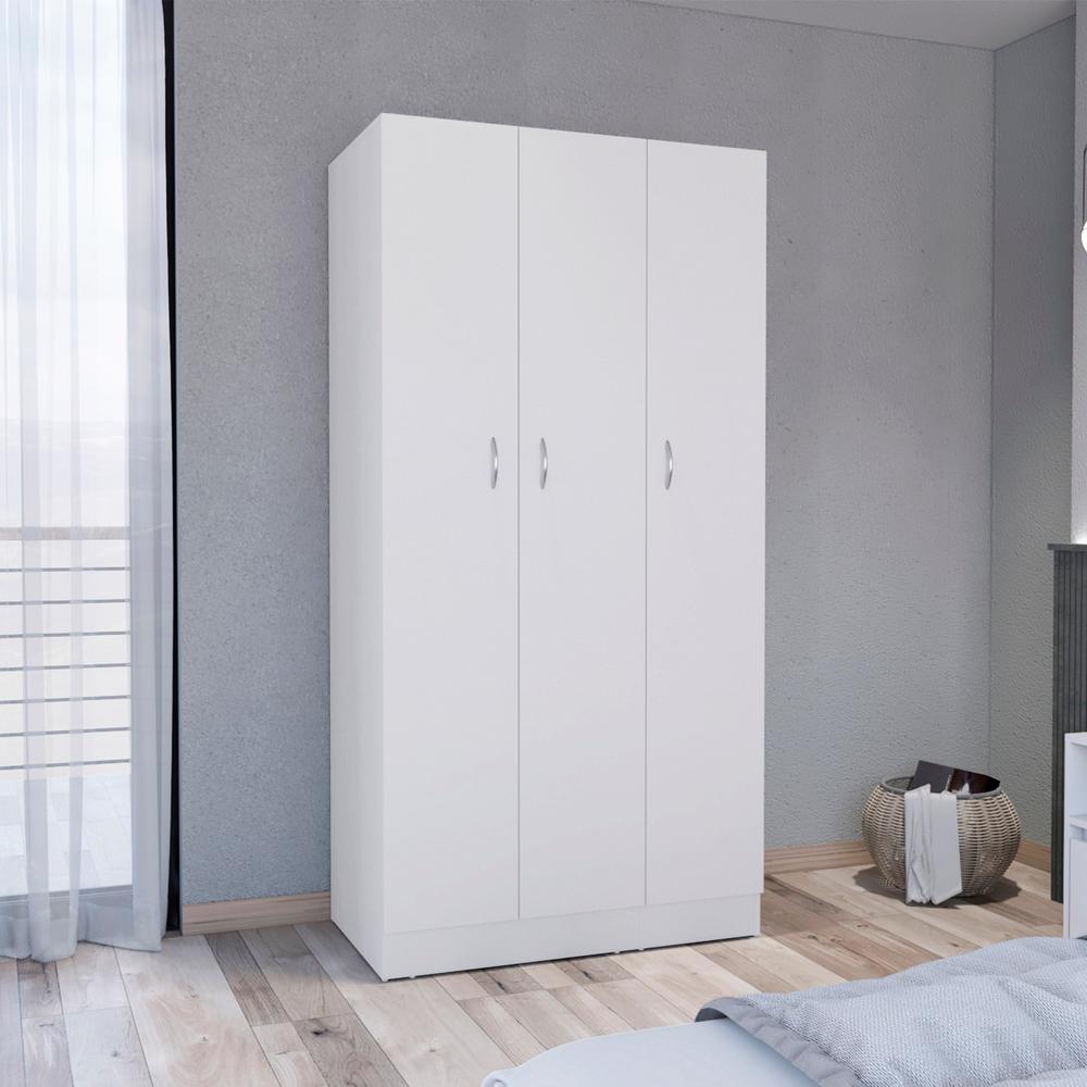 Westbury Wardrobe Armoire with 3-Doors and 2-Inner Drawers, White. Picture 4