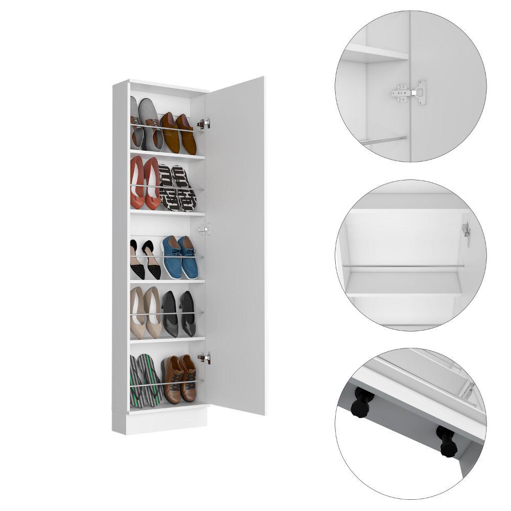 DEPOT E-SHOP Charlotte Xl Shoe Rack, Five Internal Shelves, Mirror, One-Door Cabinet-White, For Bedroom. Picture 4