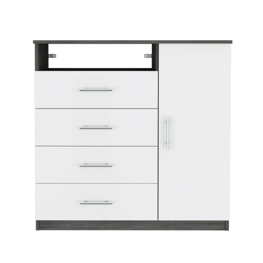 DEPOT E-SHOP Rioja 4 Drawer Dresser,Four Drawers, One Open Shelf, Countertop, One-Door Cabinet, Smoky Oak/White, For Bedroom. Picture 1