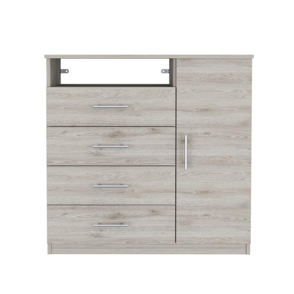 DEPOT E-SHOP Rioja 4 Drawer Dresser,Four Drawers, One Open Shelf, Countertop, One-Door Cabinet, Light Grey, For Bedropom. Picture 1