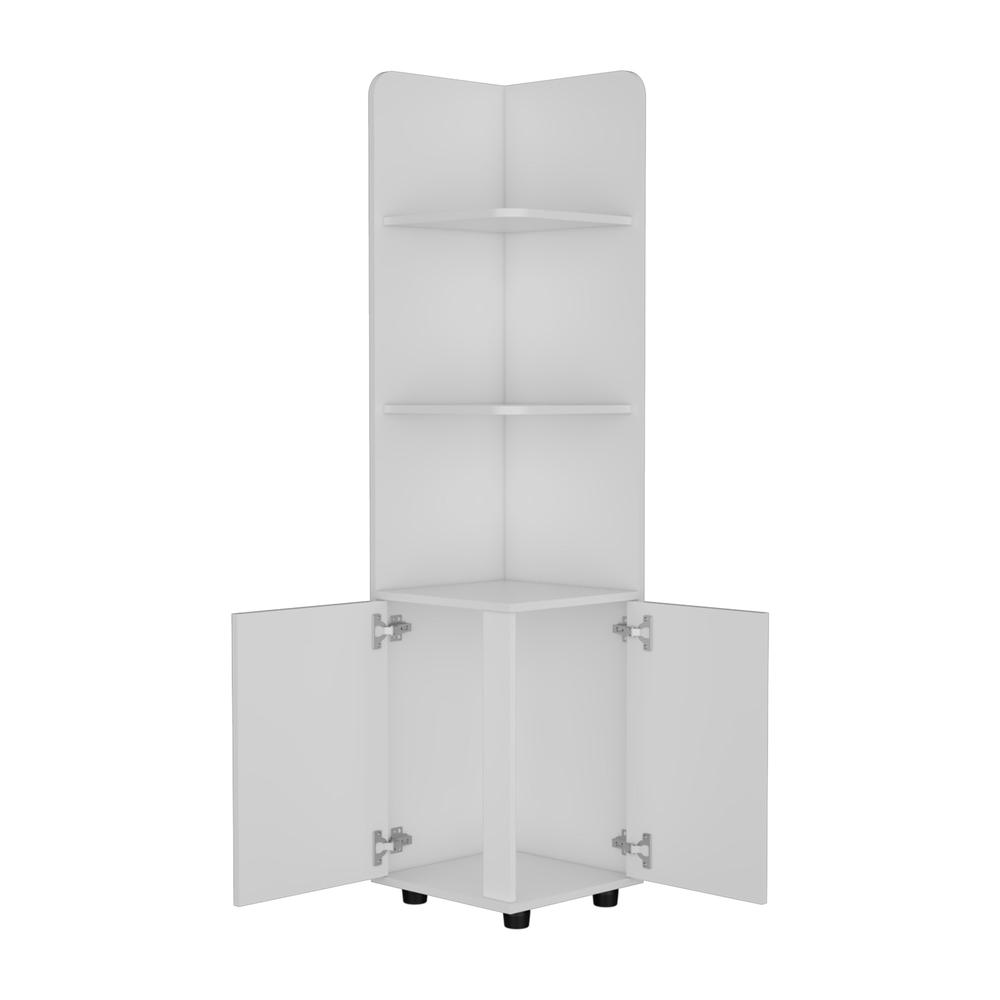 DEPOT E-SHOP Vestal Tall Corner Cabinet with 3-Tier Shelf and 2-Door, White. Picture 2