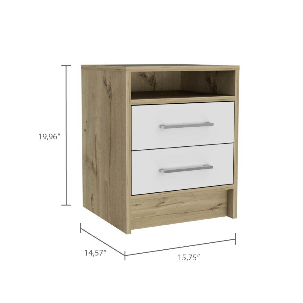 DEPOT E-SHOP Leyva Nightstand, Two Drawers, Countertop White/Light Oak, For Bedroom. Picture 3