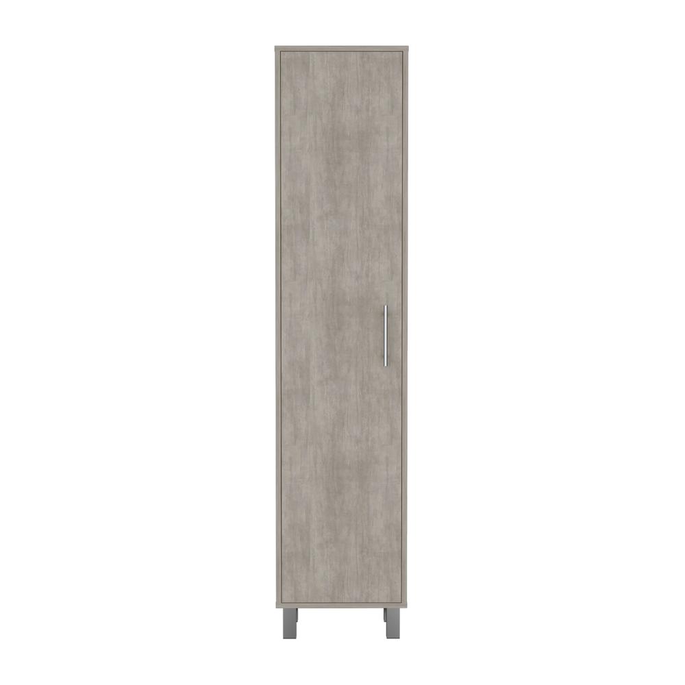 Tall Narrow Storage Cabinet with 5-Tier Shelf and Broom Hangers, Concrete Gray. Picture 1