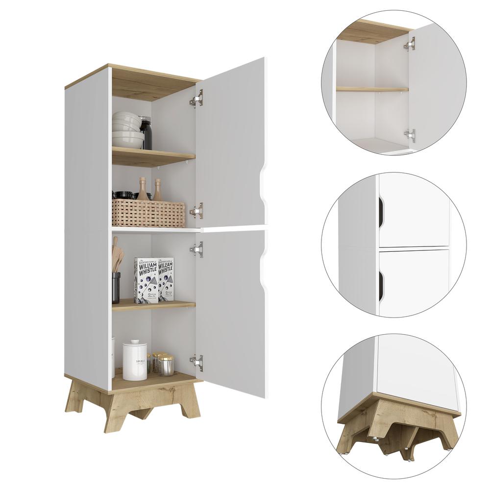DEPOT E-SHOP Dahoon Single Kitchen Pantry-Two-Doors Cabinets, Four Shelves, Wooden Base-White/Light Oak, For Kitchen. Picture 3