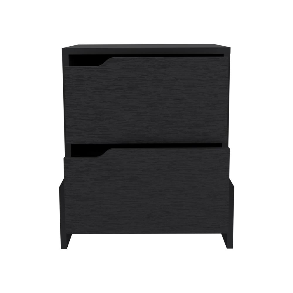Haines Nightstand with 2-Drawers, End Table with Sturdy Base, Black. Picture 1