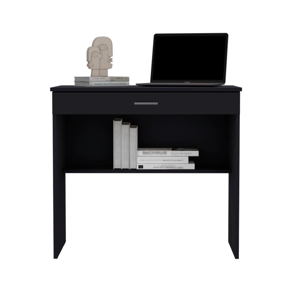 Montana Storage Desk, Spacious Stylish with Drawer and Shelf, Black -Office. Picture 3