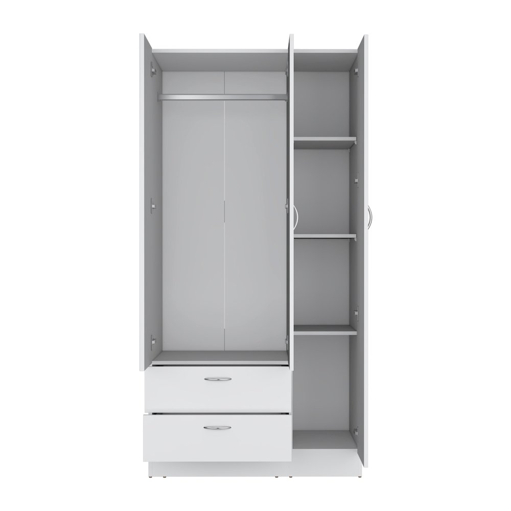 Twardrobe with 3 doors, one mirror, two drawers, four shelves,White. Picture 2