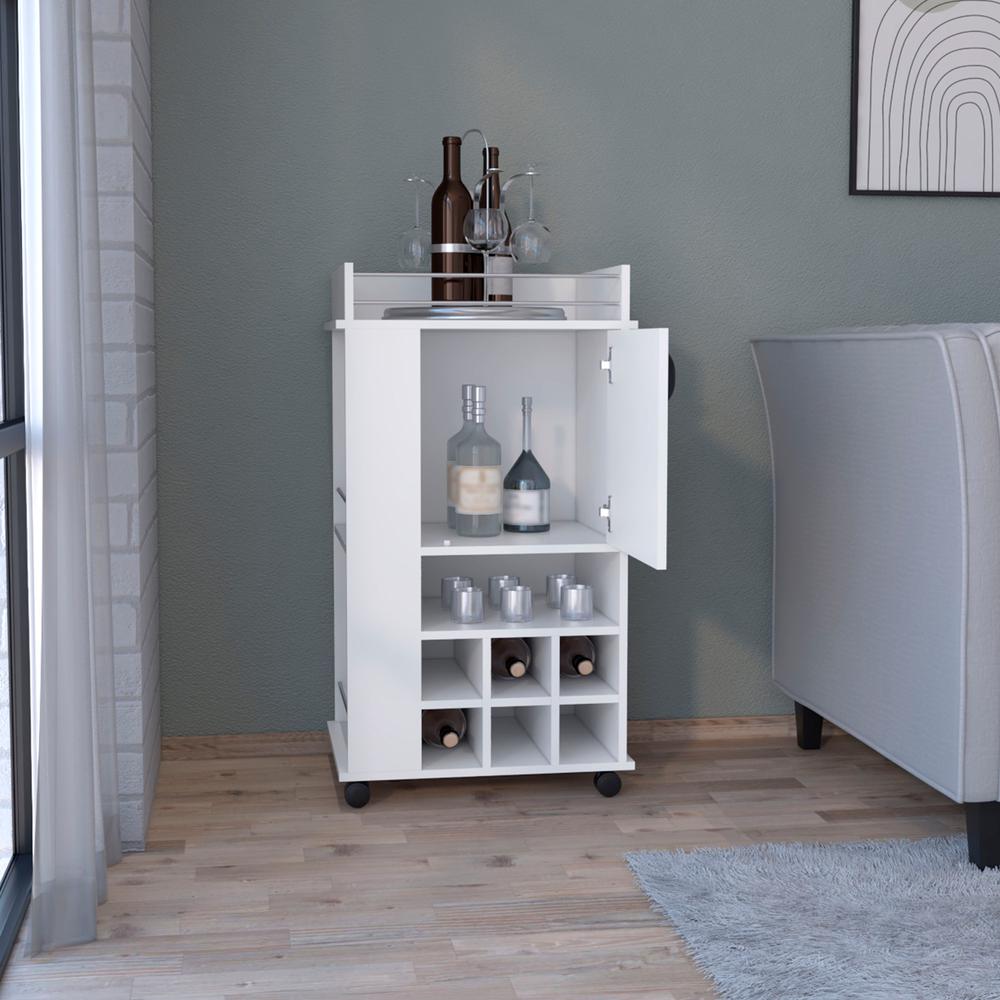 Fraser Bar Cart with 6 Built-in Wine Rack and Casters, White. Picture 4
