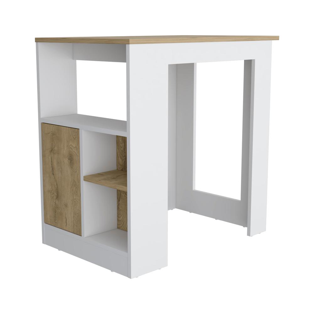 Masset Kitchen Island with Side Shelves and Cabinet, White / Macadamia. Picture 1