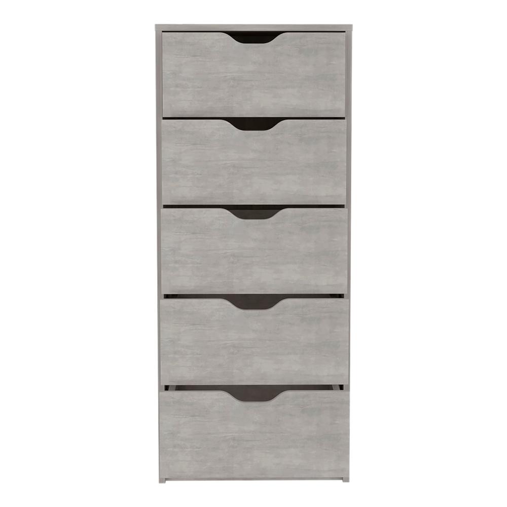 5 Drawers Narrow Dresser, Slim Storage Chest of Drawers, Concrete Gray -Bedroom. Picture 1