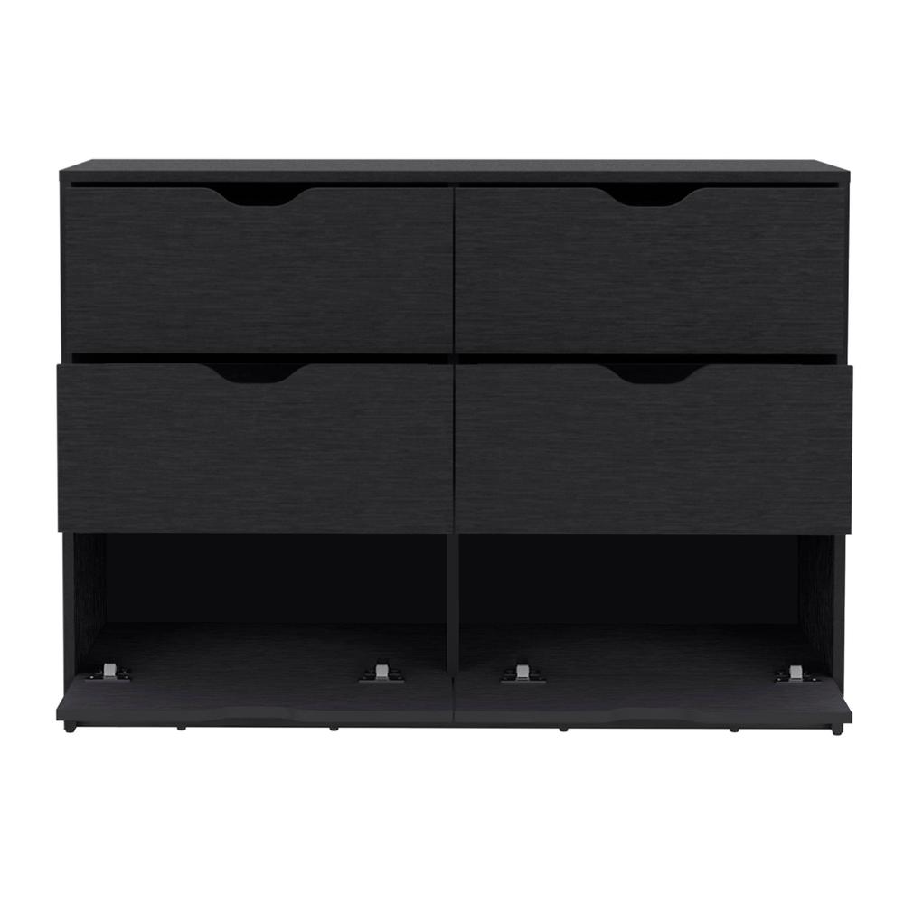 DEPOT E-SHOP Houma 4 Drawer Dresser with 2 Lower Cabinets, Drawer Chest, Black. Picture 1