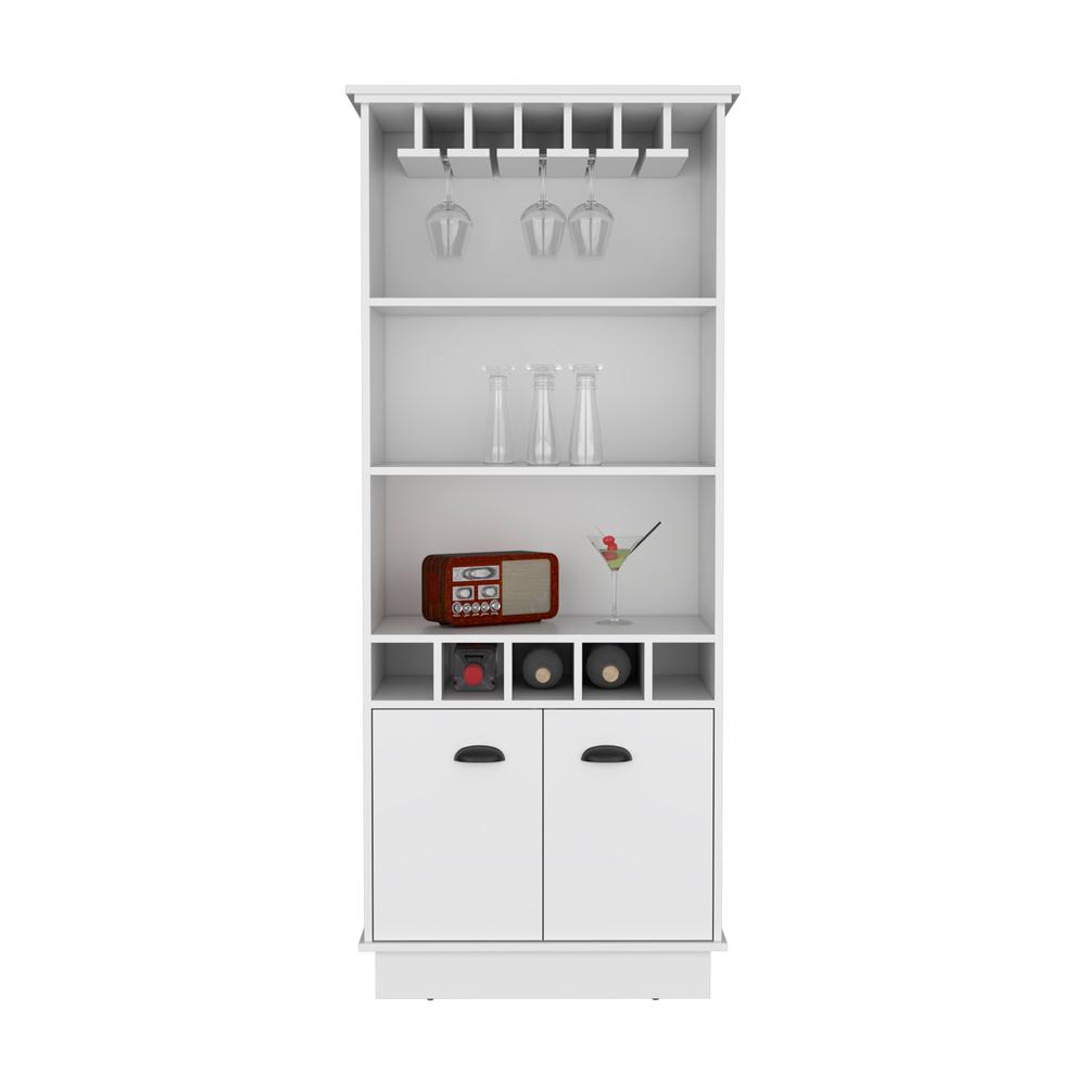Bar Cabinet with Wine Rack, three Open Storage Shelves and One Cabinet,White. Picture 3