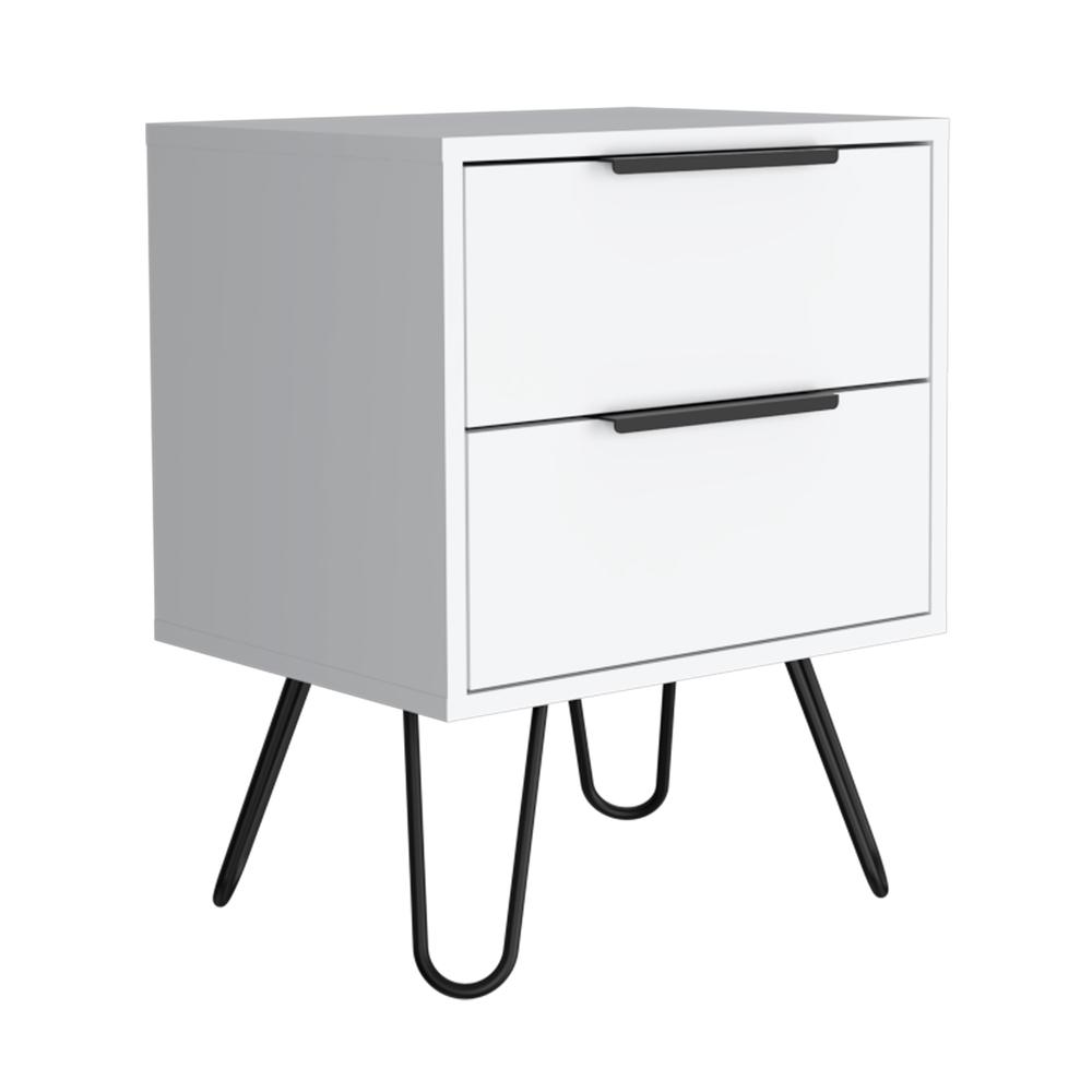 DEPOT E-SHOP Kentia Night Stand- Four Legs, Two Drawers-White, For Bedroom. Picture 2