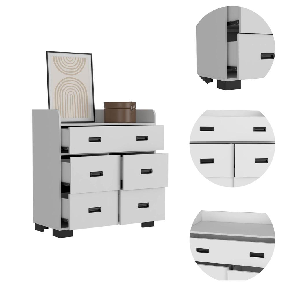 DEPOT E-SHOP Neptune Dresser, One Ample Drawer, Four Drawers, Four Legs, Countertop, White, For Bedroom. Picture 3